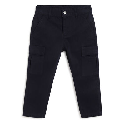 Boys Dark Blue Solid Long Trousers